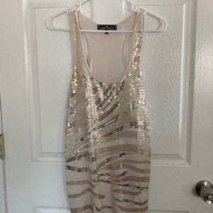 gently worn gold sequin zebra stripe racerback tunic tank L